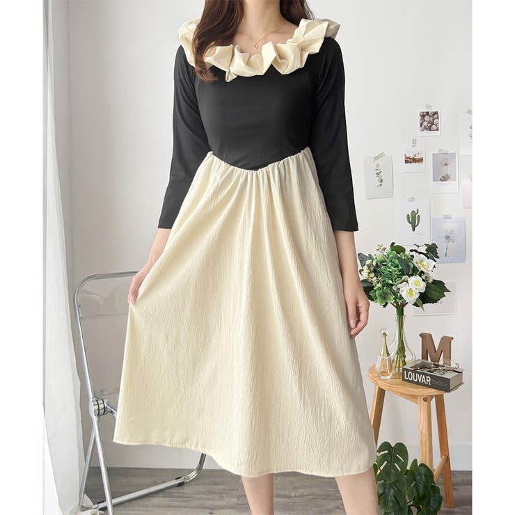 フリルオフショルダーワンピース レディース ロング丈 | Dewlily | 詳細画像16 