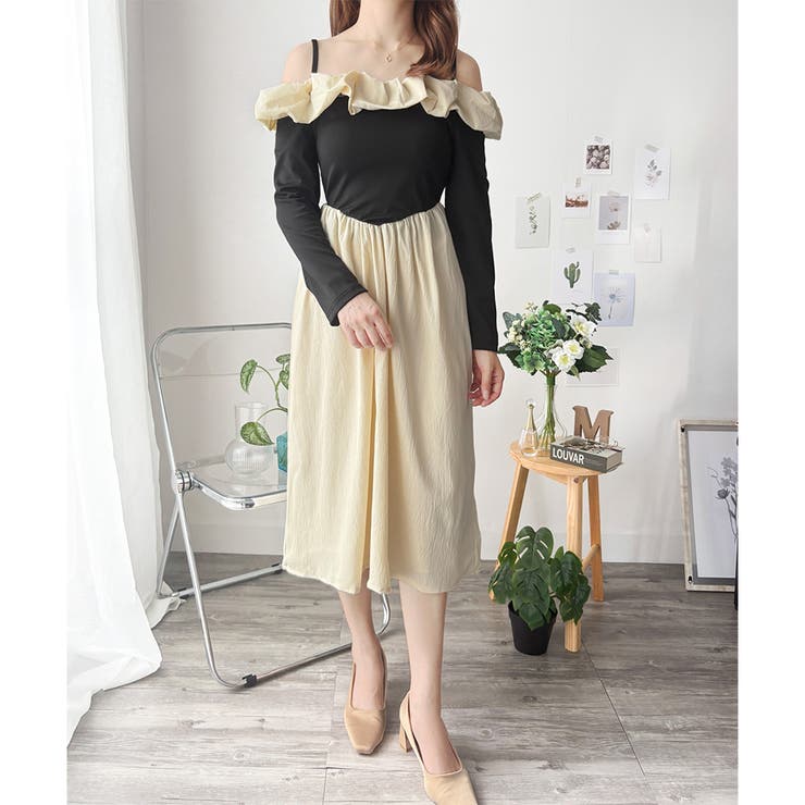 フリルオフショルダーワンピース レディース ロング丈 | Dewlily | 詳細画像20 