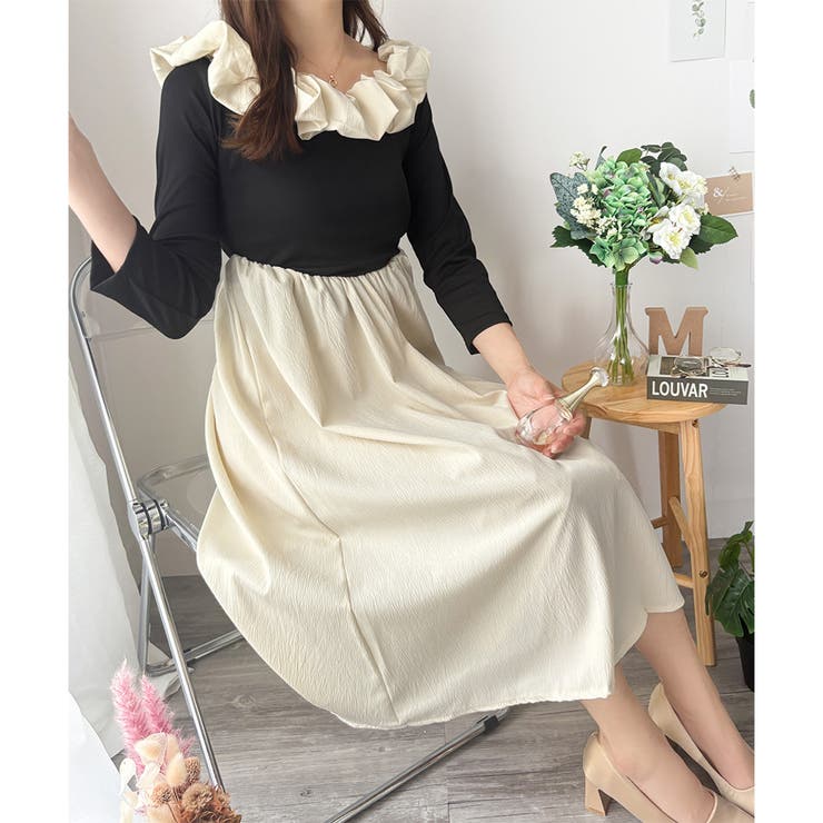 フリルオフショルダーワンピース レディース ロング丈 | Dewlily | 詳細画像3 