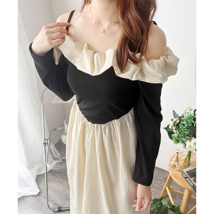 フリルオフショルダーワンピース レディース ロング丈 | Dewlily | 詳細画像6 