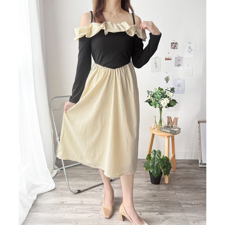 フリルオフショルダーワンピース レディース ロング丈 | Dewlily | 詳細画像7 