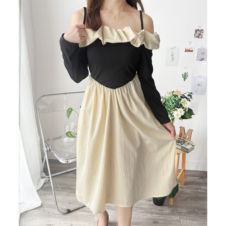 フリルオフショルダーワンピース レディース ロング丈 | Dewlily | 詳細画像8 