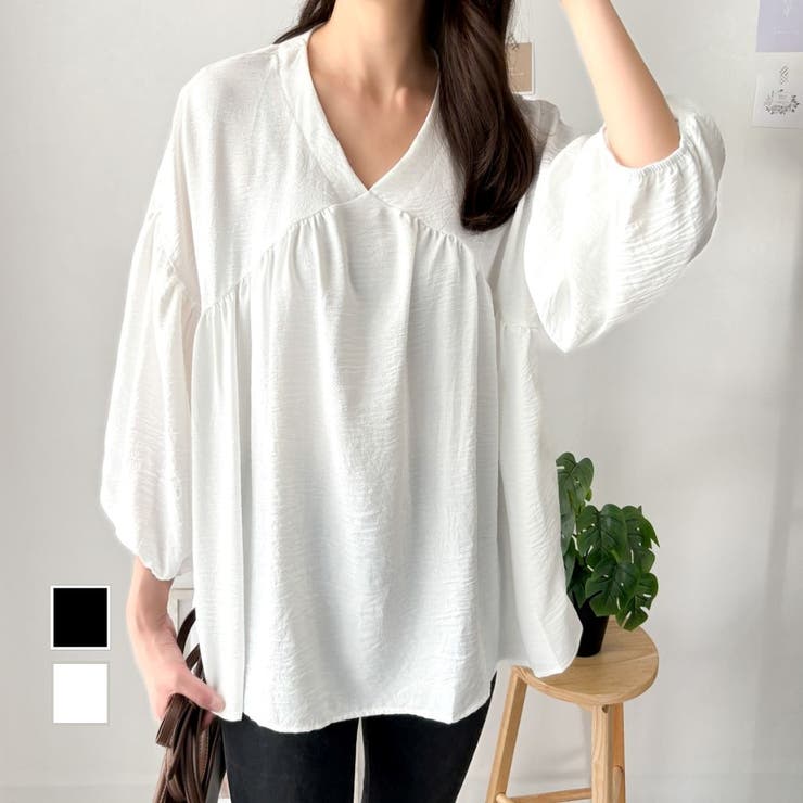 Vネックギャザーブラウス ブラウス 軽やか | Dewlily | 詳細画像1 