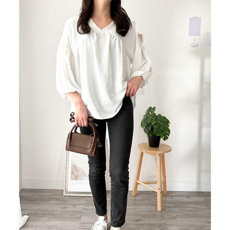 Vネックギャザーブラウス ブラウス 軽やか | Dewlily | 詳細画像10 