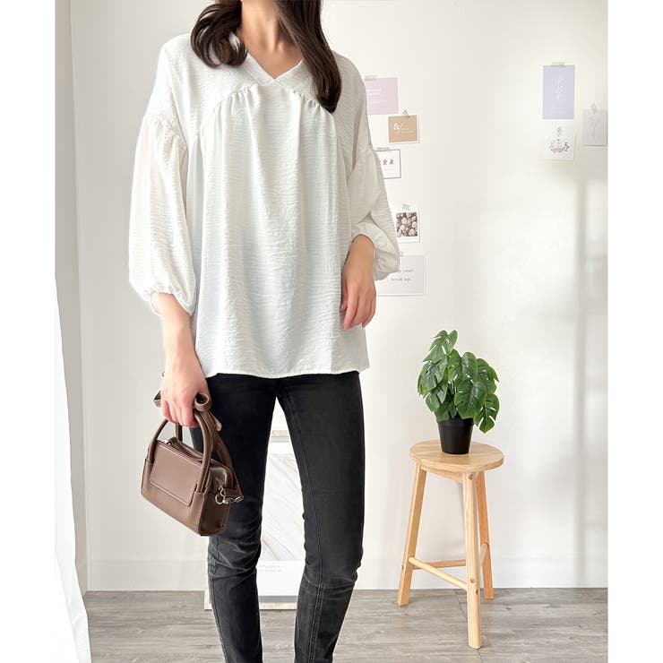 Vネックギャザーブラウス ブラウス 軽やか | Dewlily | 詳細画像12 