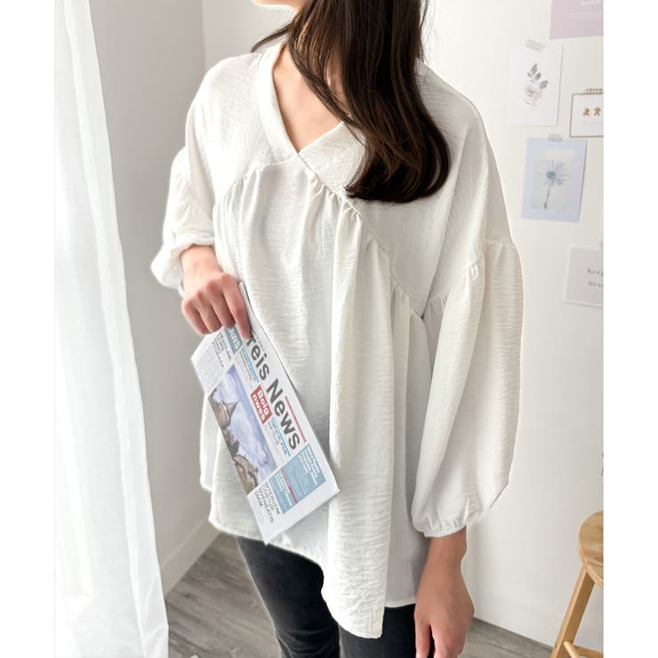 Vネックギャザーブラウス ブラウス 軽やか | Dewlily | 詳細画像13 