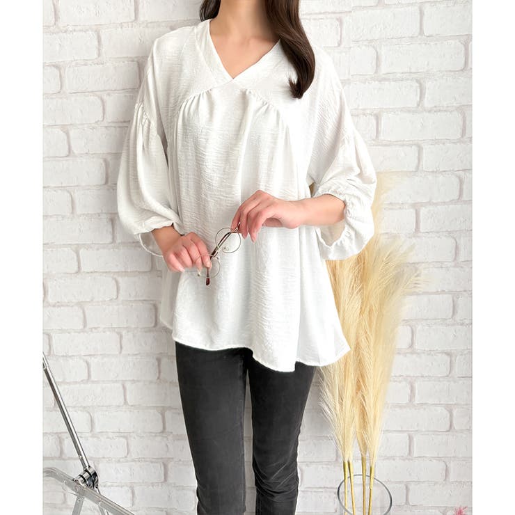 Vネックギャザーブラウス ブラウス 軽やか | Dewlily | 詳細画像16 