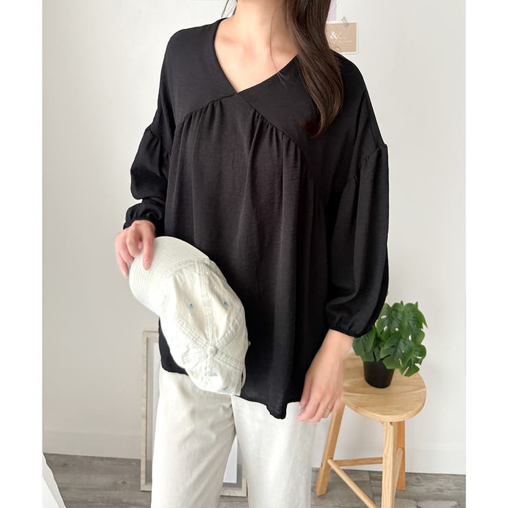 Vネックギャザーブラウス ブラウス 軽やか | Dewlily | 詳細画像21 