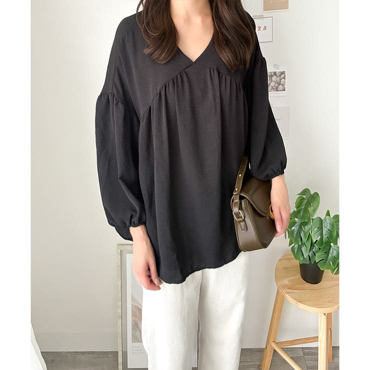 Vネックギャザーブラウス ブラウス 軽やか | Dewlily | 詳細画像3 