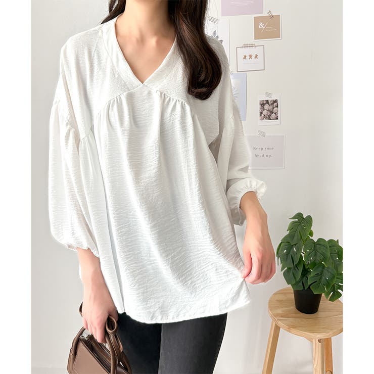 Vネックギャザーブラウス ブラウス 軽やか | Dewlily | 詳細画像6 