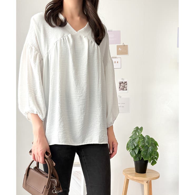 Vネックギャザーブラウス ブラウス 軽やか | Dewlily | 詳細画像8 