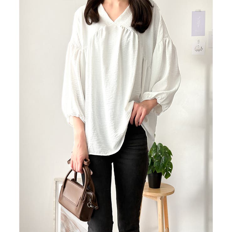 Vネックギャザーブラウス ブラウス 軽やか | Dewlily | 詳細画像9 