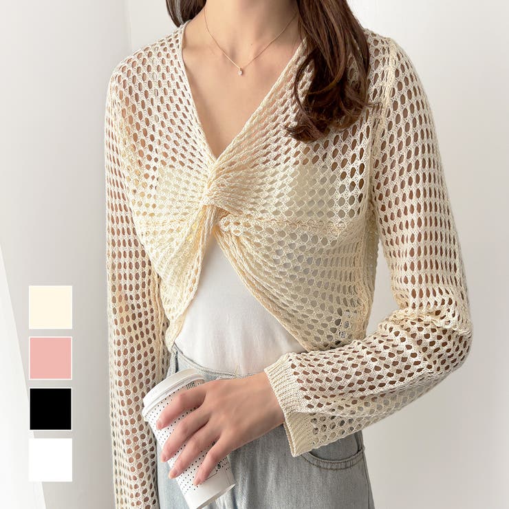 透かし編みねじりショートトップス 韓国 ファッション | Dewlily | 詳細画像1 