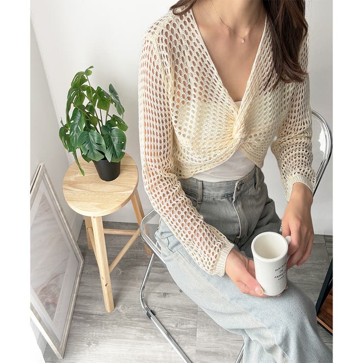 透かし編みねじりショートトップス 韓国 ファッション | Dewlily | 詳細画像15 