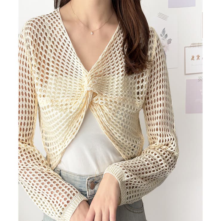 透かし編みねじりショートトップス 韓国 ファッション | Dewlily | 詳細画像2 