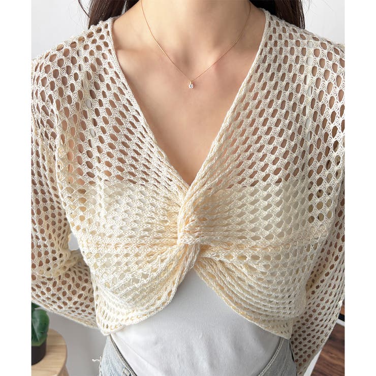 透かし編みねじりショートトップス 韓国 ファッション | Dewlily | 詳細画像28 