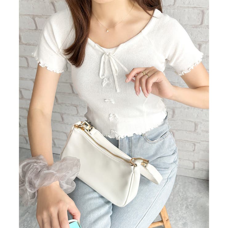 リボン付きショートニットトップス レディース 半袖 | Dewlily | 詳細画像13 