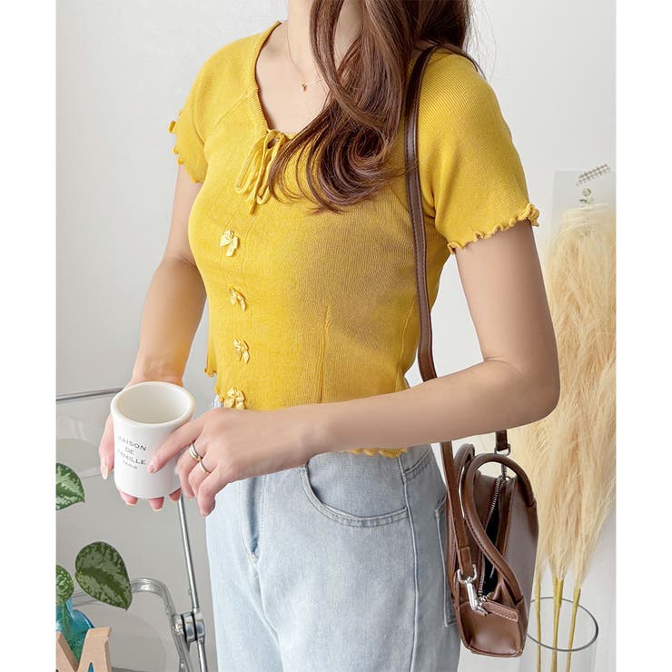 リボン付きショートニットトップス レディース 半袖 | Dewlily | 詳細画像23 