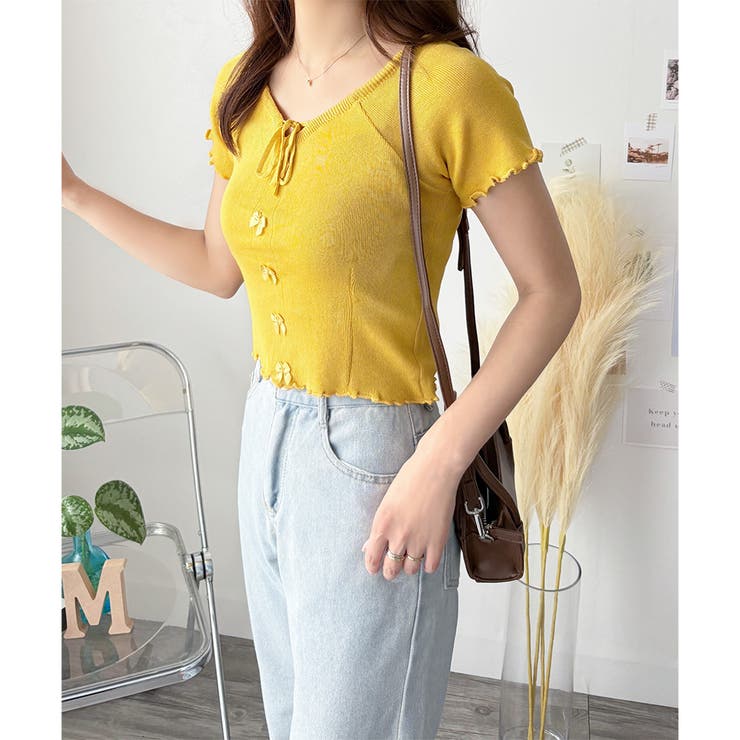 リボン付きショートニットトップス レディース 半袖 | Dewlily | 詳細画像24 