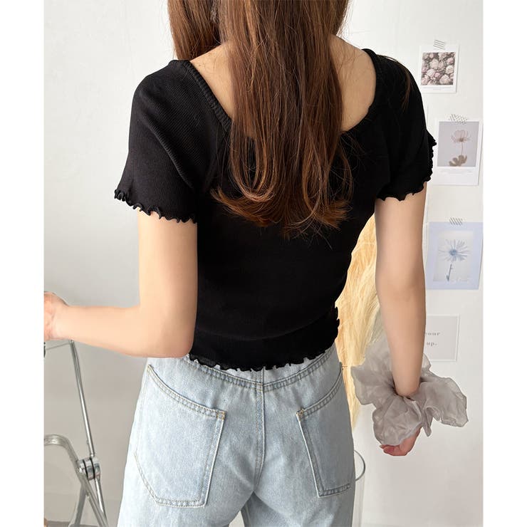 リボン付きショートニットトップス レディース 半袖 | Dewlily | 詳細画像27 