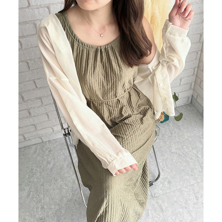 シャーリングタッチロングワンピース ロング丈 ノースリーブ | Dewlily | 詳細画像4 