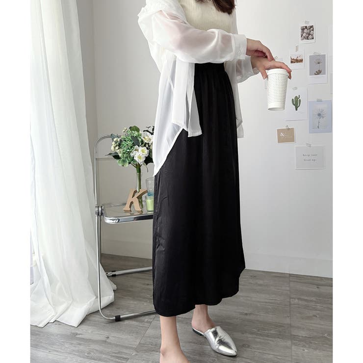 サテン風ロングスカート レディース 無地 | Dewlily | 詳細画像2 