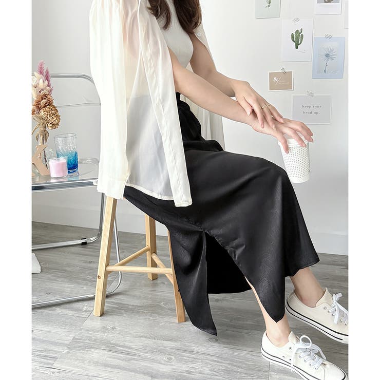 サテン風ロングスカート レディース 無地 | Dewlily | 詳細画像4 