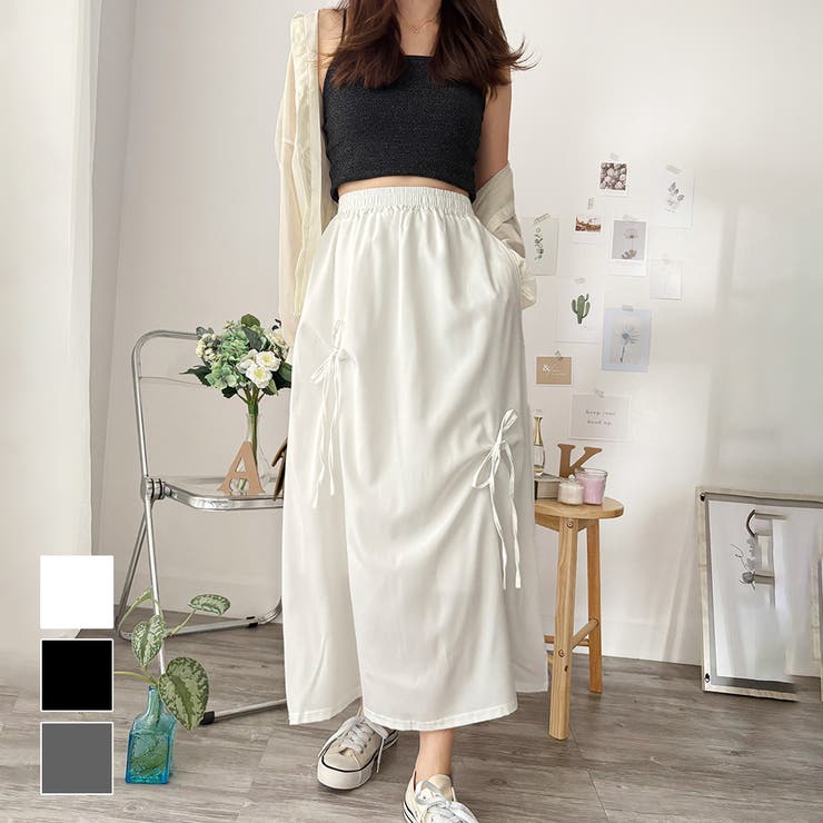 リボン付きロングスカート レディース 無地 | Dewlily | 詳細画像1 