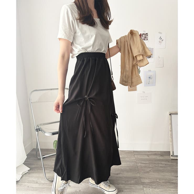 リボン付きロングスカート レディース 無地 | Dewlily | 詳細画像10 