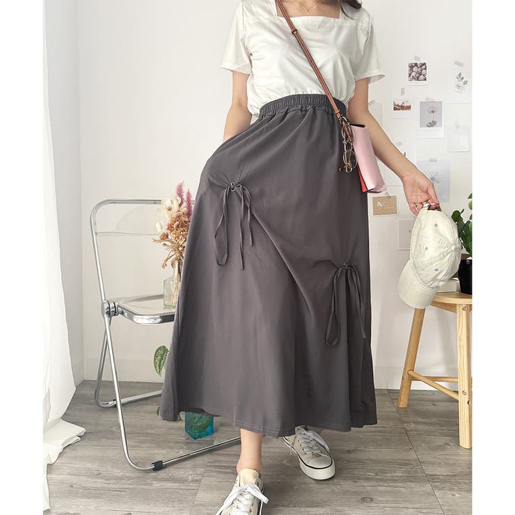 リボン付きロングスカート レディース 無地 | Dewlily | 詳細画像18 
