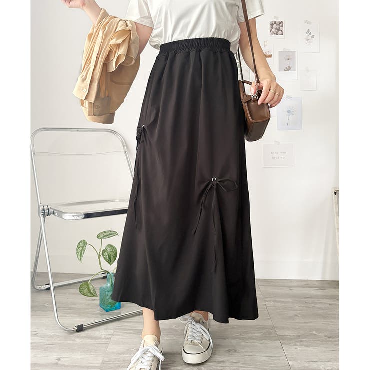 リボン付きロングスカート レディース 無地 | Dewlily | 詳細画像2 