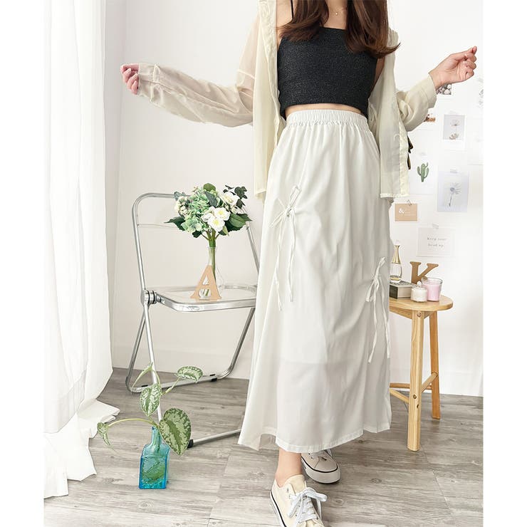 リボン付きロングスカート レディース 無地 | Dewlily | 詳細画像3 