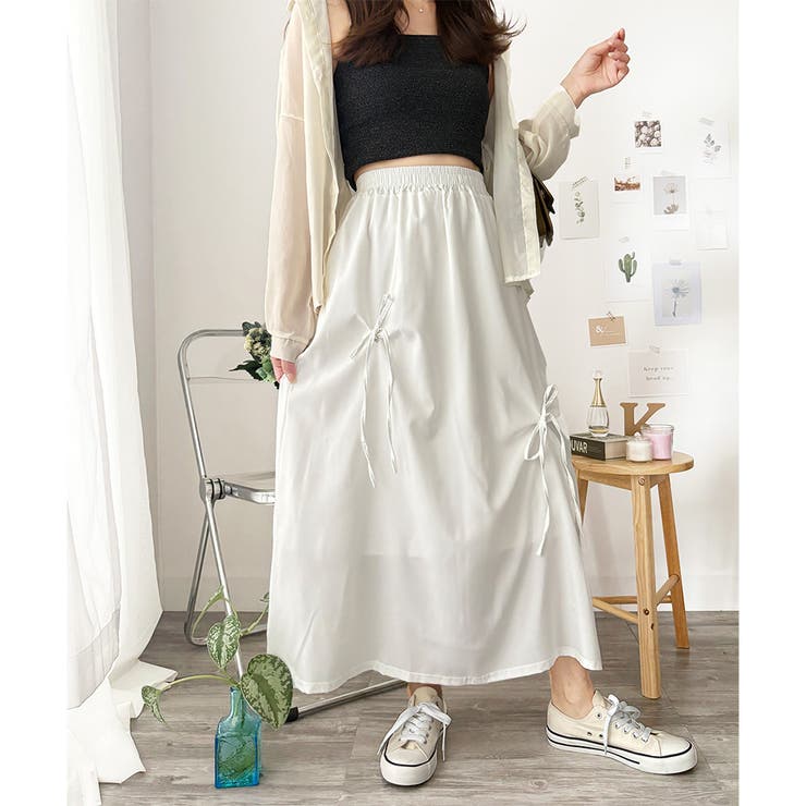 リボン付きロングスカート レディース 無地 | Dewlily | 詳細画像6 