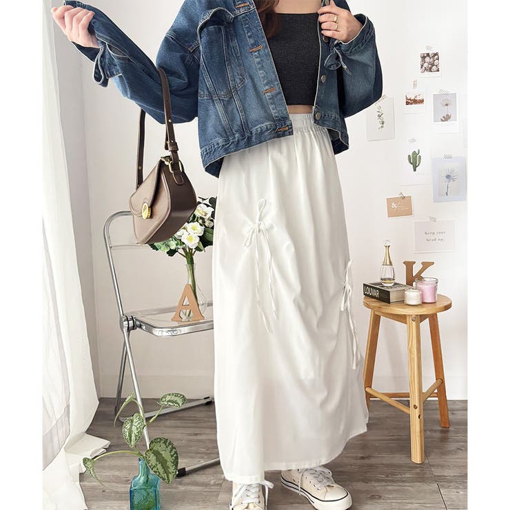 リボン付きロングスカート レディース 無地 | Dewlily | 詳細画像9 