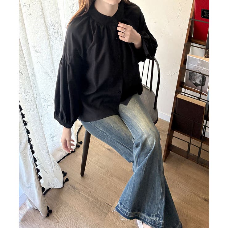 リラックスパフスリーブブラウス 体型カバー 長袖 | Dewlily | 詳細画像19 