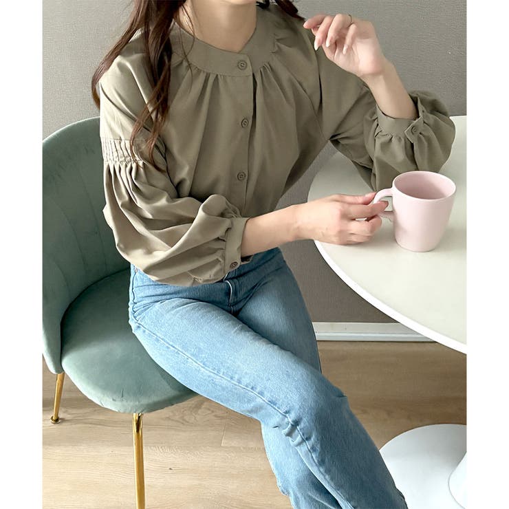 リラックスパフスリーブブラウス 体型カバー 長袖 | Dewlily | 詳細画像2 