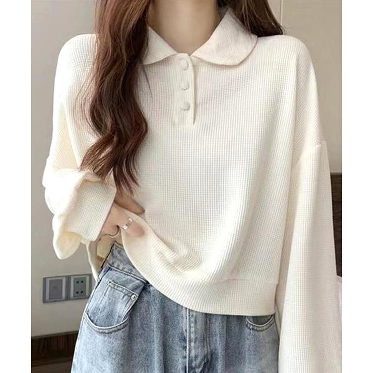 ショート丈ワッフル風ポロプルオーバー 韓国 レディース | Dewlily | 詳細画像10 