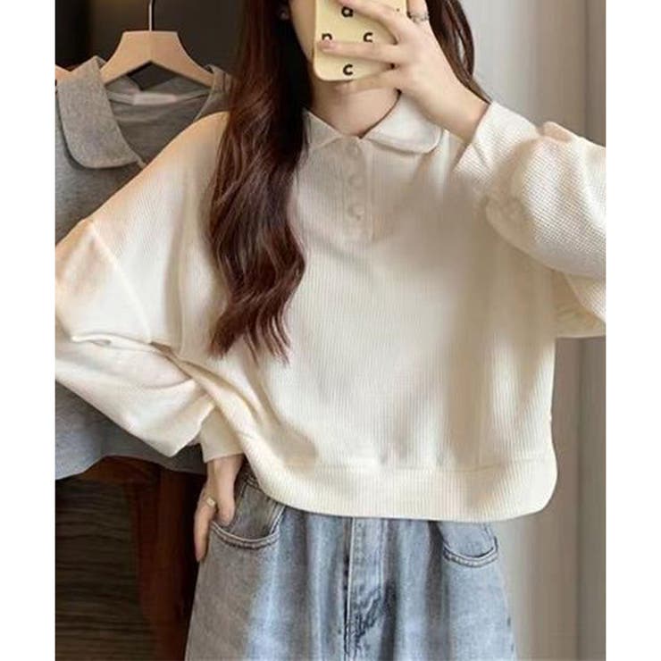 ショート丈ワッフル風ポロプルオーバー 韓国 レディース | Dewlily | 詳細画像11 