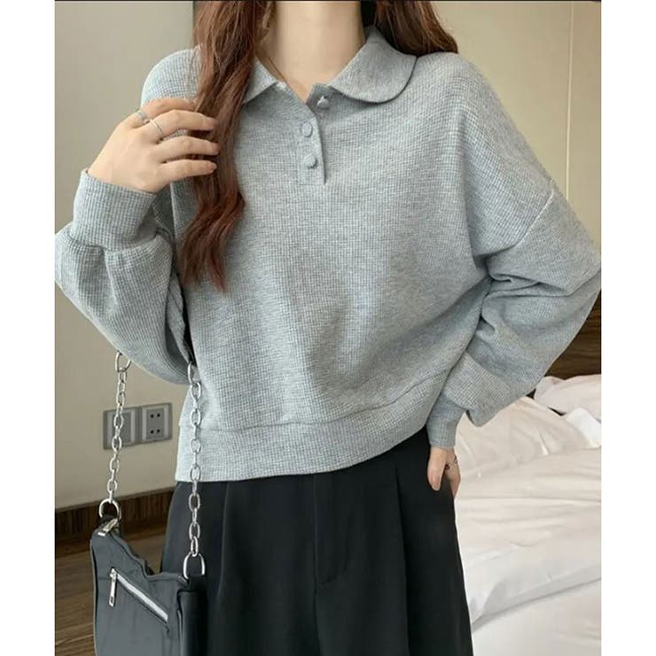 ショート丈ワッフル風ポロプルオーバー 韓国 レディース | Dewlily | 詳細画像12 