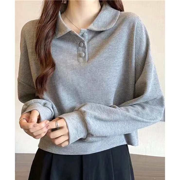 ショート丈ワッフル風ポロプルオーバー 韓国 レディース | Dewlily | 詳細画像14 
