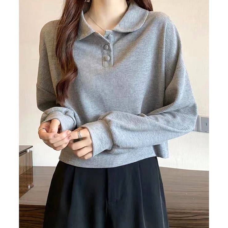 ショート丈ワッフル風ポロプルオーバー 韓国 レディース | Dewlily | 詳細画像7 
