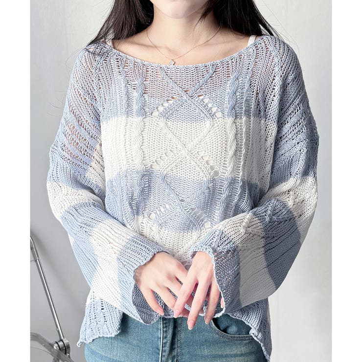 ワイドボーダールーズニットトップス 大人カジュアル ゆったり | Dewlily | 詳細画像10 