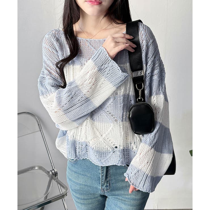 ワイドボーダールーズニットトップス 大人カジュアル ゆったり | Dewlily | 詳細画像13 