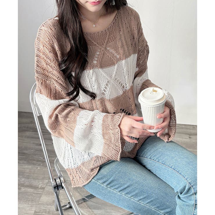 ワイドボーダールーズニットトップス 大人カジュアル ゆったり | Dewlily | 詳細画像19 