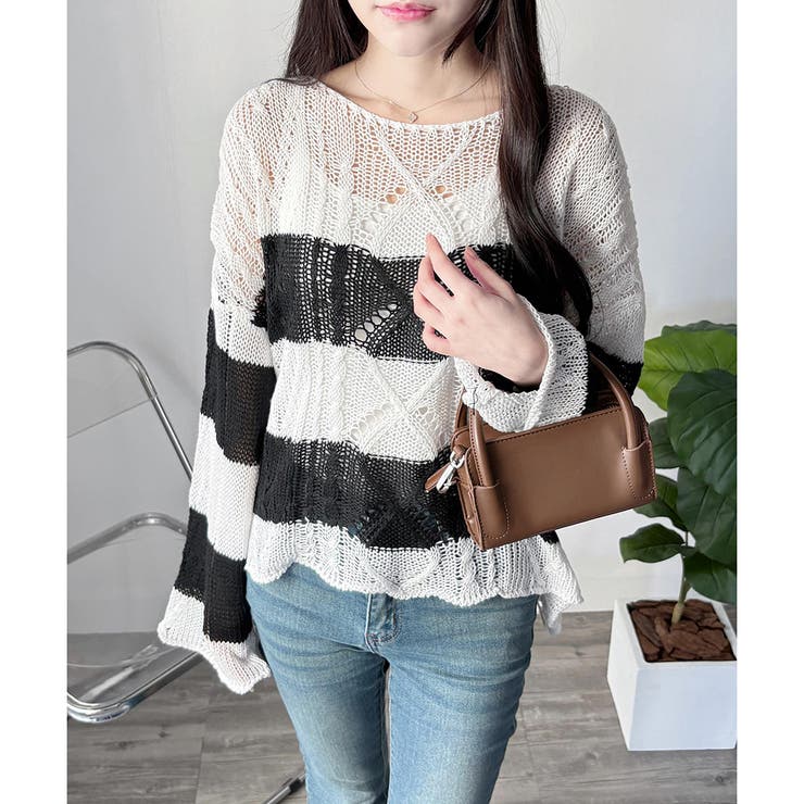 ワイドボーダールーズニットトップス 大人カジュアル ゆったり | Dewlily | 詳細画像22 