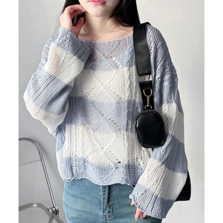 ワイドボーダールーズニットトップス 大人カジュアル ゆったり | Dewlily | 詳細画像6 