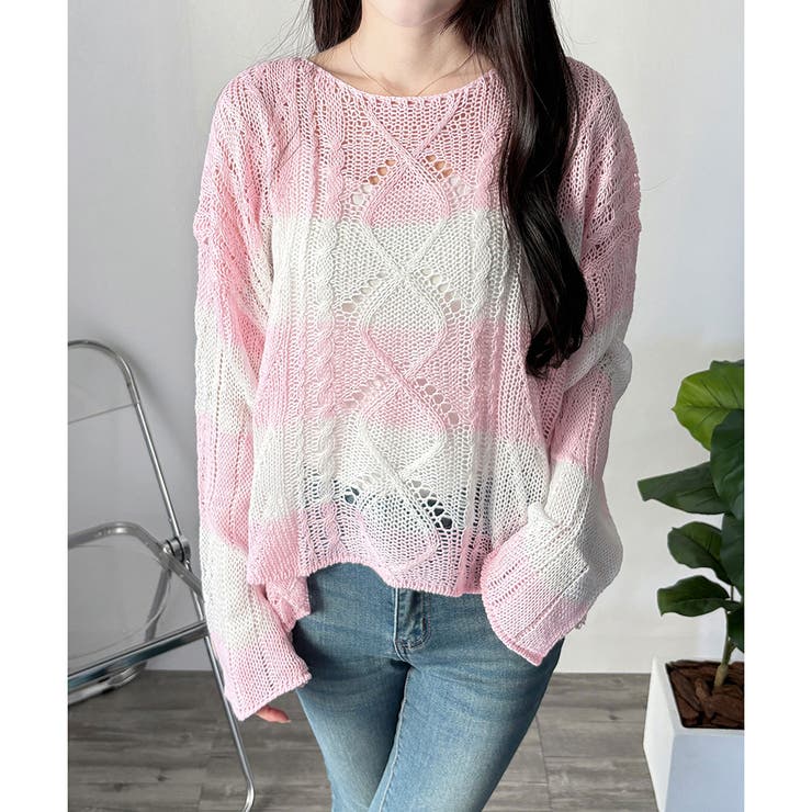 ワイドボーダールーズニットトップス 大人カジュアル ゆったり | Dewlily | 詳細画像7 