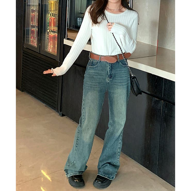 ラウンドネックメロウフリルリブニット 体型カバー 白 | Dewlily | 詳細画像12 