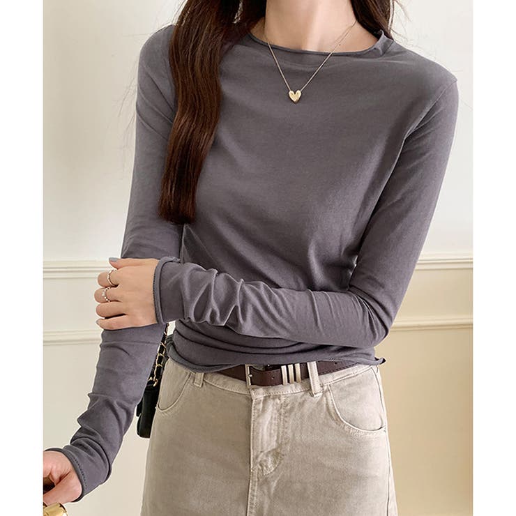 ダークグレー | ナチュラルフィット長袖カットソー 体型カバー 無地 | Dewlily