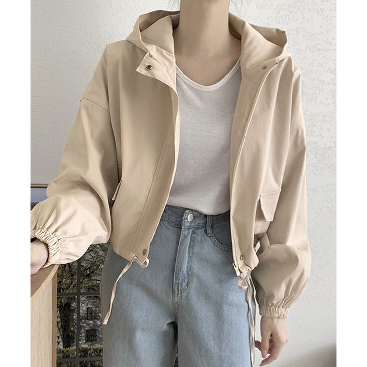 ショート丈ドロストフードジャケット マウンテンパーカー 体型カバー | Dewlily | 詳細画像10 